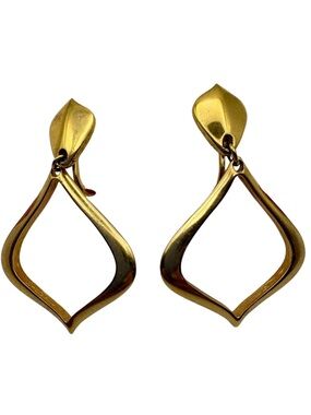 Vintage 1970s Gold Tone Geometric Dangle Clip-On Earrings MCM